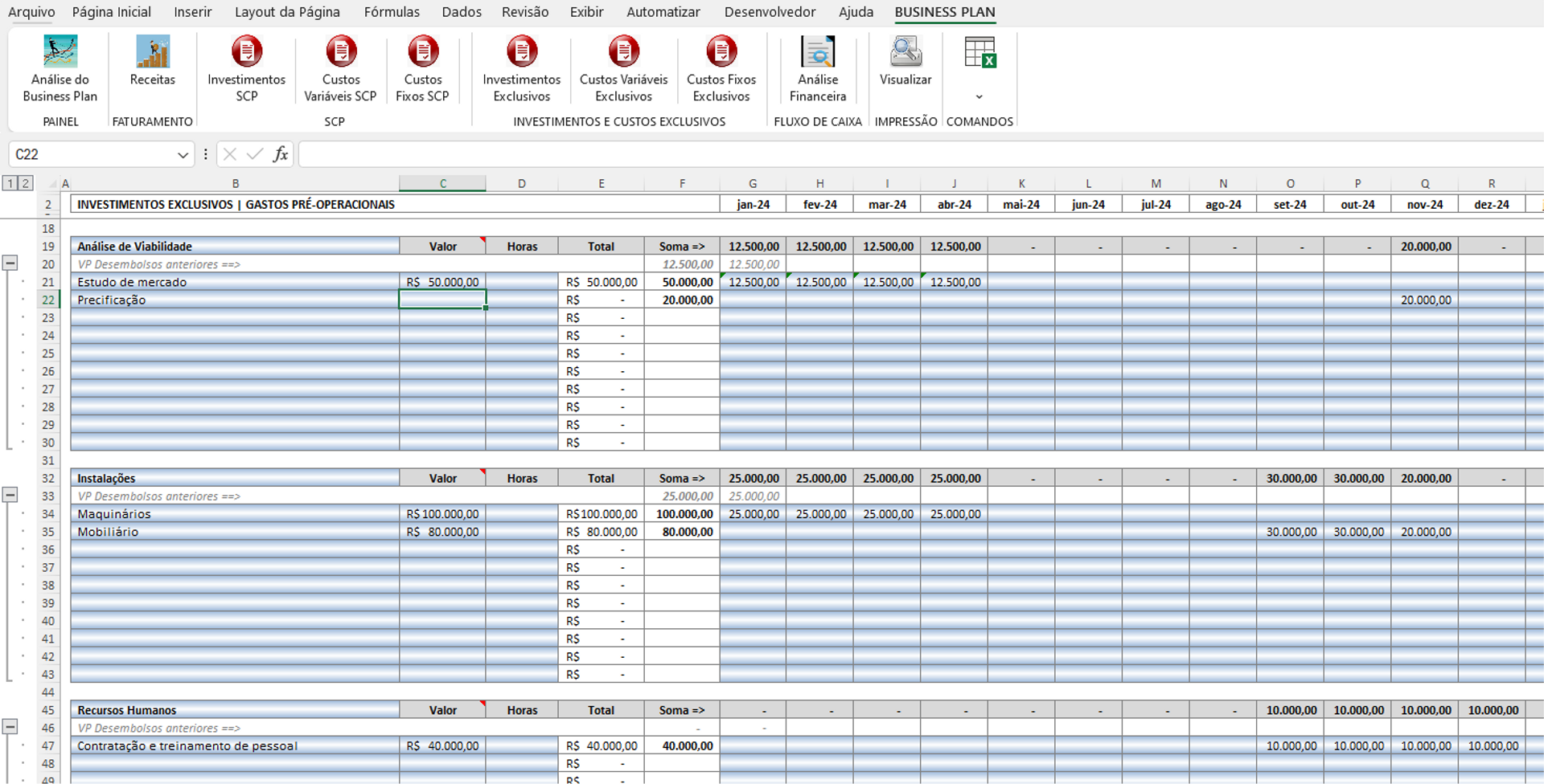 Captura de tela de Planilha de Análise de Negócios - Business Plan