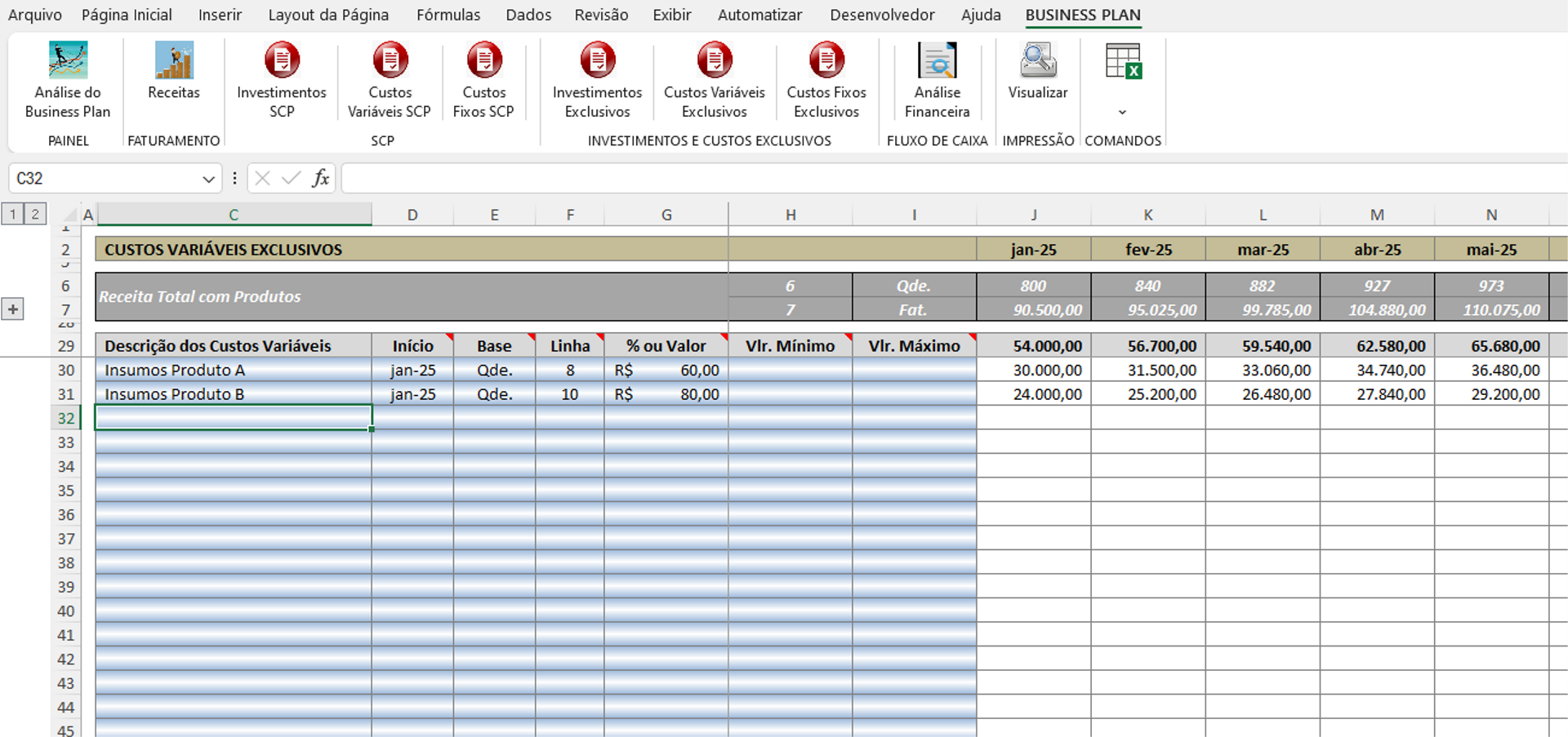 Captura de tela de Planilha de Análise de Negócios - Business Plan